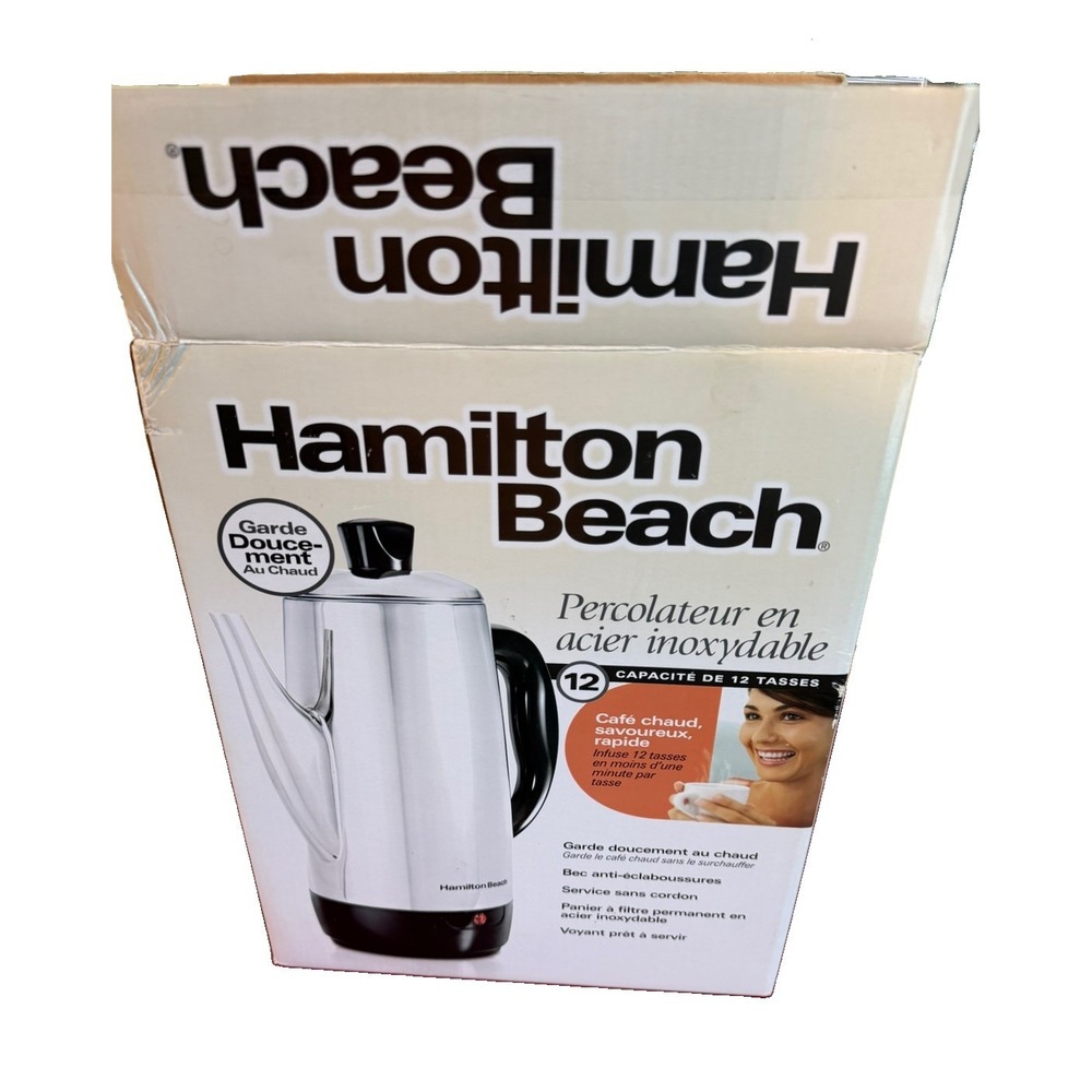 NEW Hamilton Beach Stainless Steel 12 Cup Electric Percolator Model 40616 OPEN